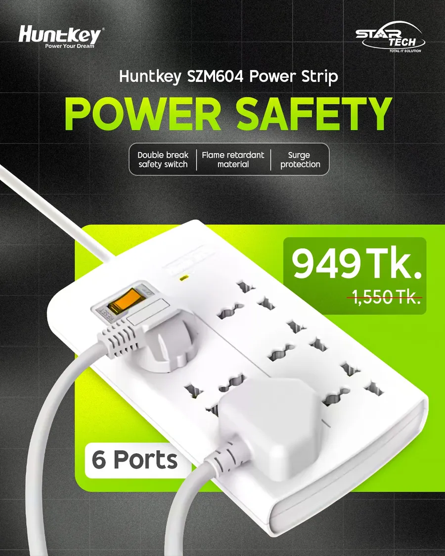 Huntkey SZM604 6 Ports Power Strip With Surge Protection 600 TK discount at Star Tech Ltd.