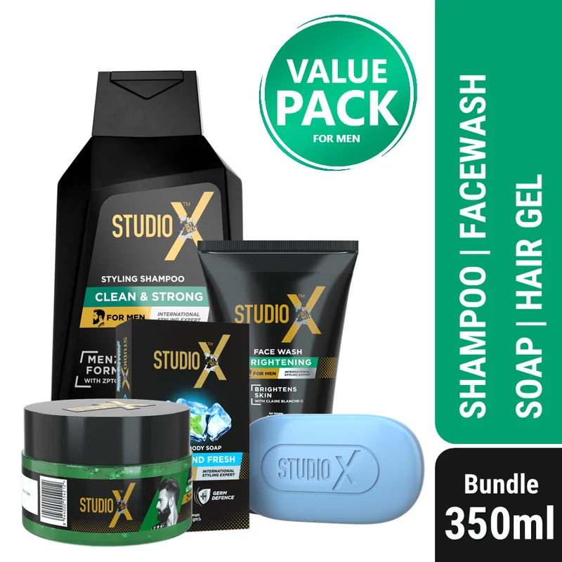 Studio X Men’s Grooming Bundle Pack (Small) – Shampoo 175ml + Facewash 50ml + Soap 75g + Hair Gel 50ml 14.5% Discount at Shajgoj