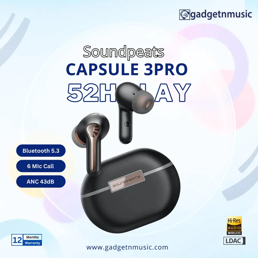 SoundPEATS Capsule 3 Pro TWS Hybrid ANC Hi-Res Certified with LDAC Audio Codec at Gadget N Music