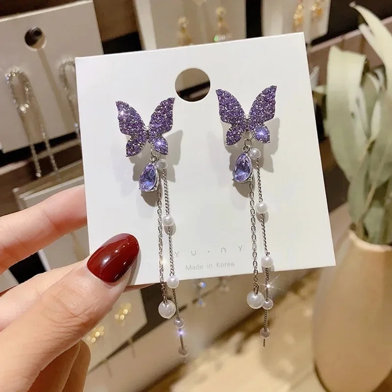 Purple  Butterfly Long Tassel Earring (1 Pair) at Only 99 Shop BD