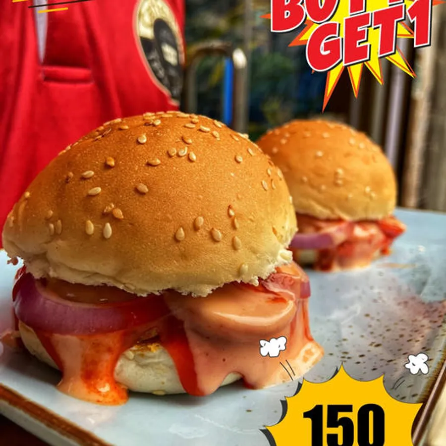 Buy one get one burger offer at Caffeaten