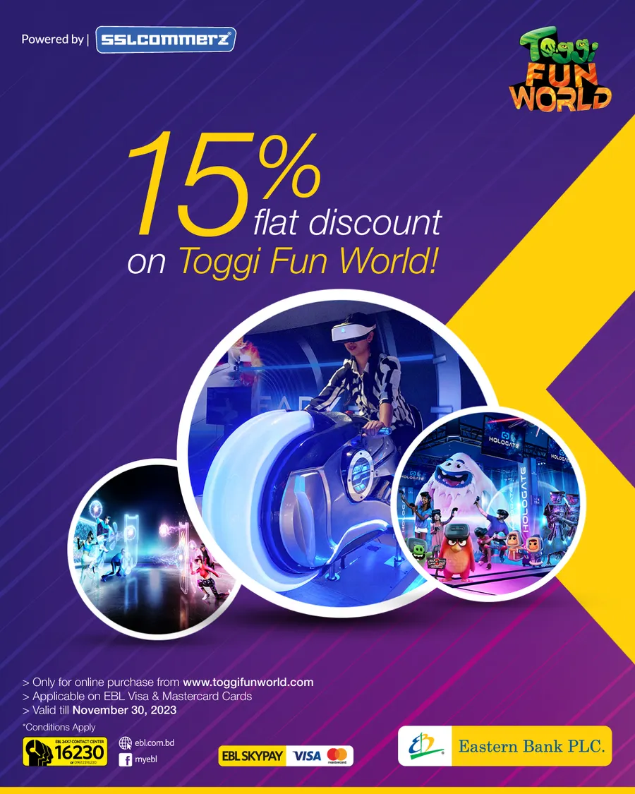 Enjoy 15% flat discount on any purchase from Toggi fun world using EBL Cards