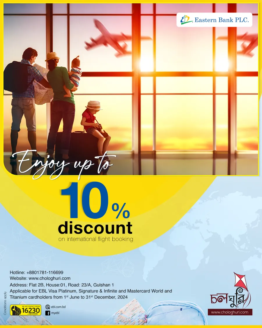 Enjoy up to 10% discount on international flight booking using EBL card