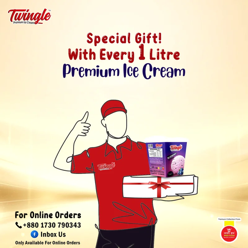 Get a special gift with every online order of 1litre premium Twingle Ice Cream!