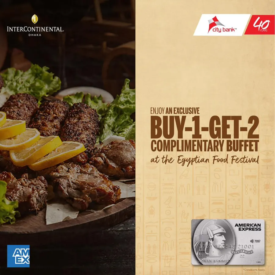 Enjoy a Buy-1-Get-2 Complimentary buffet with your City Bank American Express Platinum Credit Card