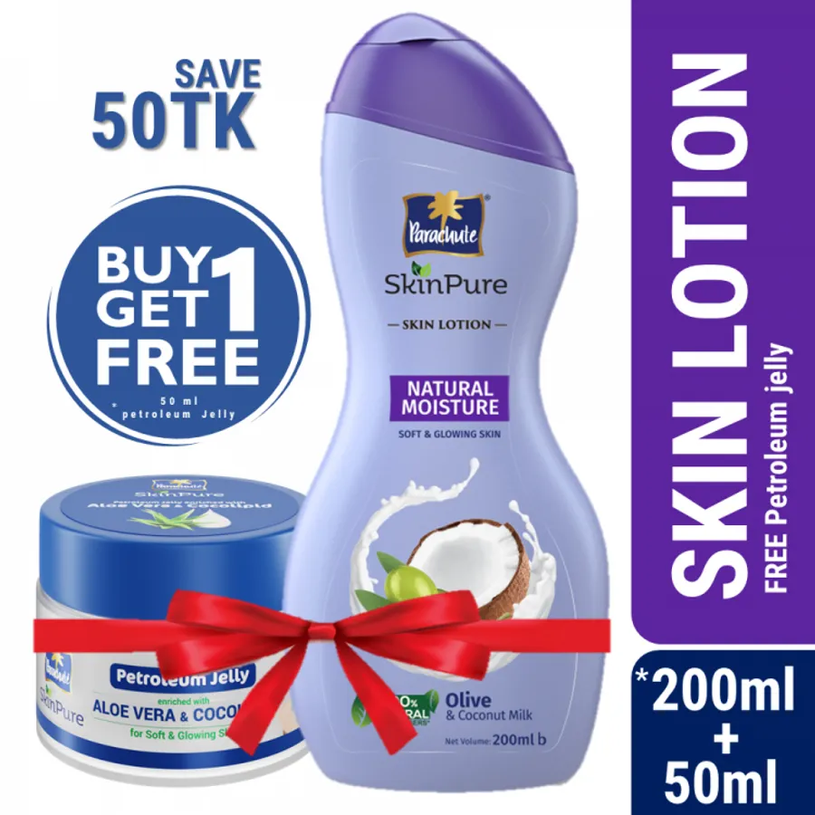 Parachute SkinPure Skin Lotion Natural Moisture 200ml (50ml Parachute Petroleum Jelly Free)