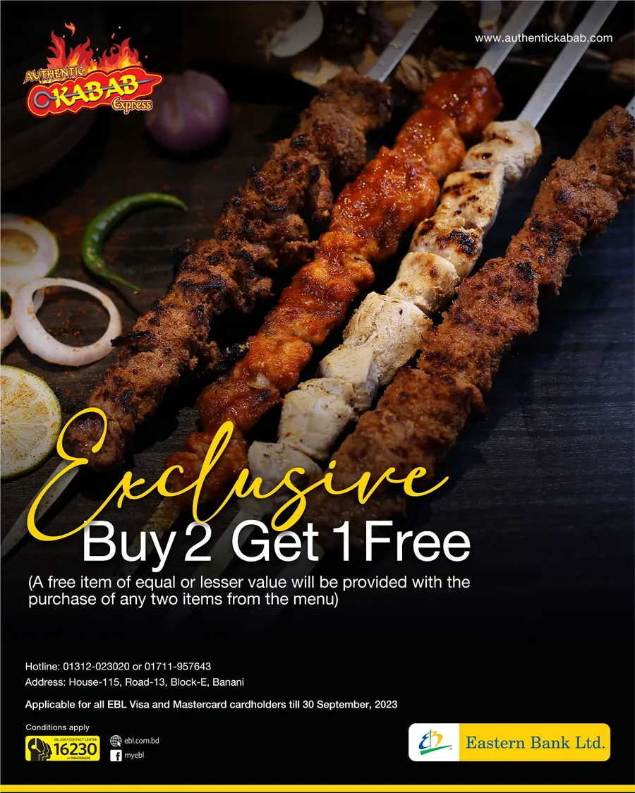 Get an exclusive buy 2 get 1 free at Authentic Kebab Express using EBL cards