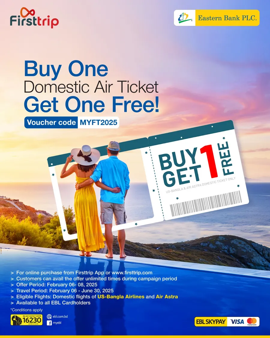 Buy One Get One Free on domestic air tickets with your EBL Debit and Credit Cards