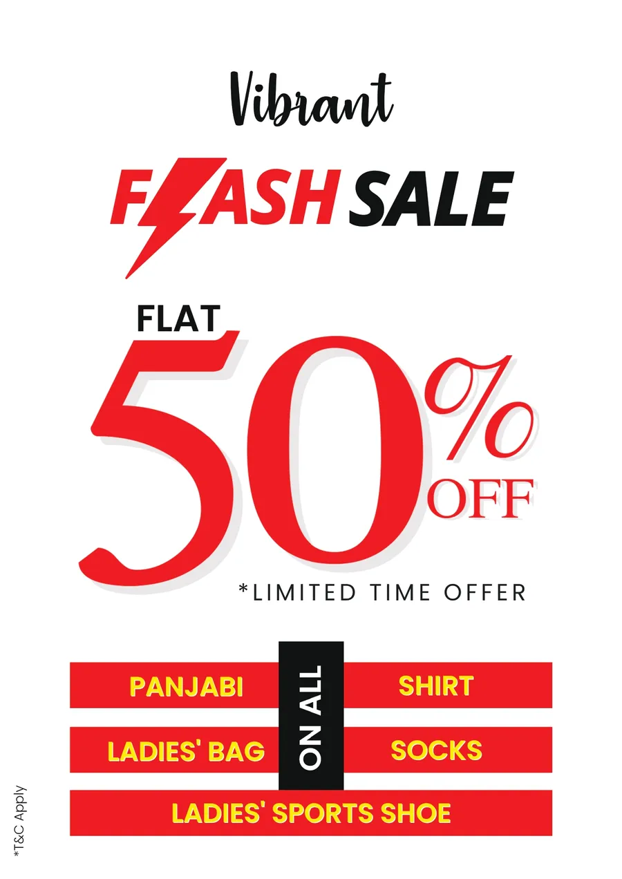 Flat 50% discount on Panjabi | Shirt | Ladies Bag | Socks | Ladies sport shoes at Vibrant