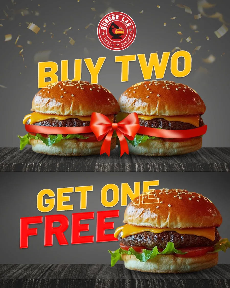 Buy two get one burger offer at Burger LAB  Dhanmondi